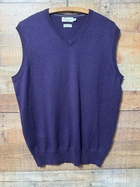 Peter Millar Sweater Vest Mens Large Purple Merino Wool Silk Golf Pullover Soft